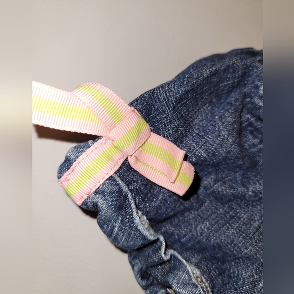 🎀 Vintage Gymboree Denim Collared Short Sleeved Romper W/ Pockets Pink Buttons - Picture 2 of 6